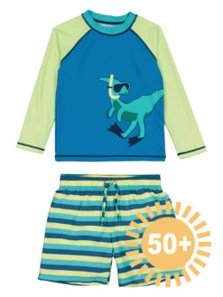 2tlg. Badeoutfit In Blau/ Grün