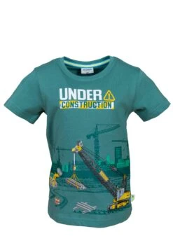 T-Shirt S/S Print EMB Under Const In Pine Green